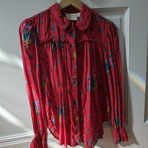 Anthropologie Maeve Pink Print Top (Size 2)